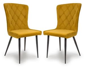 Merill Mustard Velvet Dining Chairs With Metal Legs In Pair