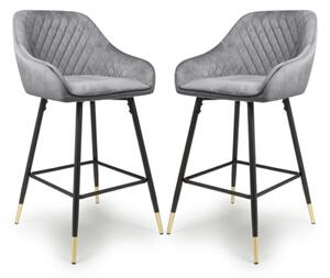 Sedona Grey Velvet Bar Stools With Metal Legs In Pair