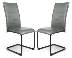 Clisson Grey Leather Dining Chairs With Metal Legs In Pair