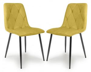 Vestal Mustard Velvet Dining Chairs With Black Legs In Pair