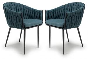 Pearl Blue Fabric Dining Chairs With Black Legs In Pair