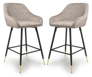 Sedona Mink Velvet Bar Stools With Metal Legs In Pair