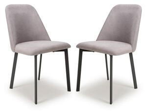 Lenoir Light Grey Fabric Dining Chairs With Black Legs In Pair