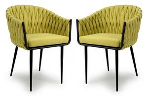 Pearl Yellow Braided Fabric Dining Chairs In Pair