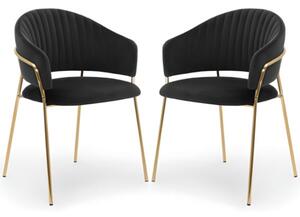 Monzo Black Velvet Dining Chairs With Gold Legs In Pair