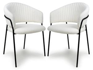 Monzo White Boucle Fabric Dining Chairs With Black Legs In Pair