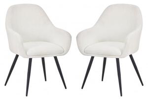 Orno White Boucle Fabric Dining Chairs With Black Legs In Pair