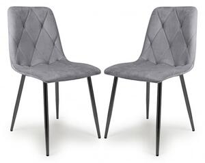 Vestal Grey Velvet Dining Chairs With Black Legs In Pair