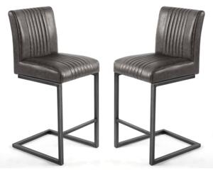 Aboba Grey Leather Bar Chairs With Metal Legs In Pair