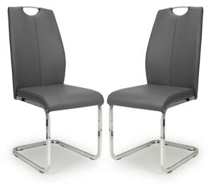 Towson Grey Leather Dining Chairs With Chrome Base In Pair