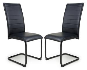 Clisson Black Leather Dining Chairs With Metal Legs In Pair