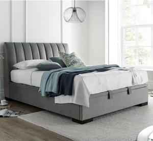 Liberty Velvet Plume Ottoman Double Bed In Pale Grey