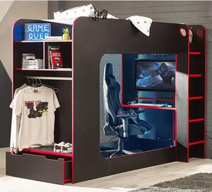 Ionia Bunk Bed With Gaming Computer Desk In Black And Red