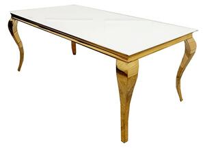 Laval White Glass Dining Table With Gold Curved Legs