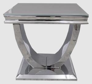 Avon Grey Glass Lamp Table With Polished Steel Base