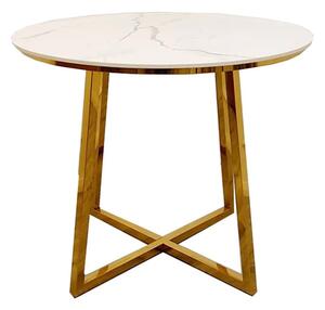 Jersey Round White Sintered Stone Dining Table With Gold Frame