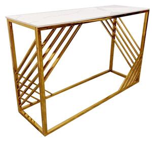 Arcata Polar White Sintered Top Console Table With Gold Frame