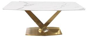 Vernon Polar White Sintered Stone Dining Table With Gold Base