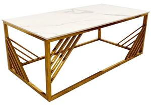 Arcata Polar White Sintered Top Coffee Table With Gold Frame