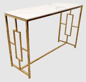 Gilroy Polar White Sintered Top Console Table With Gold Frame