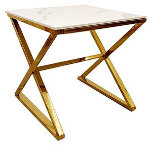 Wilson Polar White Sintered Stone Lamp Table With Gold Base