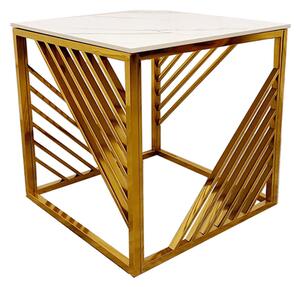 Arcata Polar White Sintered Top Lamp Table With Gold Frame