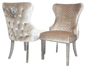 Caney Lion Knocker Beige Shimmer Velvet Dining Chairs In Pair