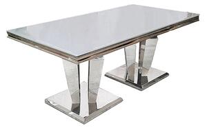 Avila White Glass Dining Table With Polished Pedestal Base