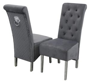 Elmira Lion Knocker Dark Grey Velvet Dining Chairs In Pair