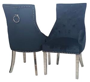 Dessel Plain Knocker Black Velvet Dining Chairs In Pair