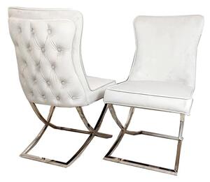 Sedro Light Grey Velvet Dining Chairs With X Cross Legs In Pair