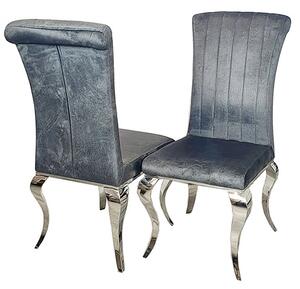 North Line Stitch Dark Grey Plush Velvet Dining Chairs In Pair