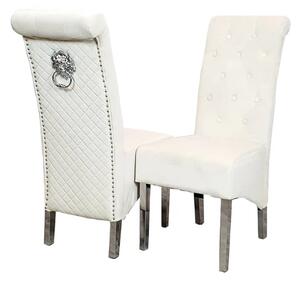 Elmira Lion Knocker Cream Velvet Dining Chairs In Pair