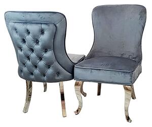 Sedro Dark Grey Velvet Dining Chairs With Straight Legs In Pair