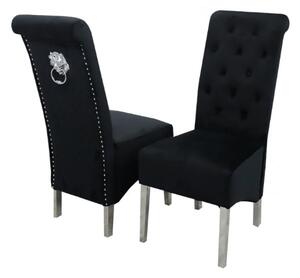 Elmira Lion Knocker Black Velvet Dining Chairs In Pair