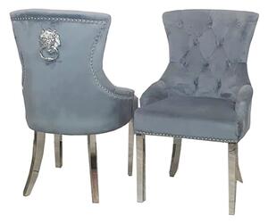 Melvin Lion Knocker Dark Grey Velvet Dining Chairs In Pair