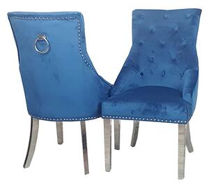 Dessel Plain Knocker Blue Velvet Dining Chairs In Pair