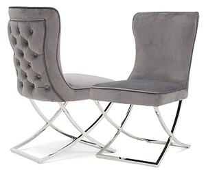 Sedro Dark Grey Velvet Dining Chairs With X Cross Legs In Pair