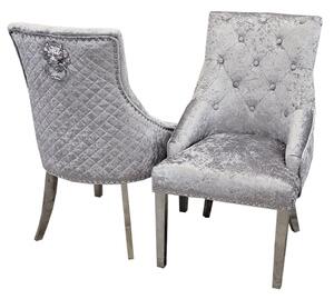 Benton Lion Knocker Grey Shimmer Velvet Dining Chairs In Pair