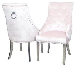 Dessel Plain Knocker Pink Velvet Dining Chairs In Pair