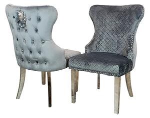 Caney Lion Knocker Grey Shimmer Velvet Dining Chairs In Pair