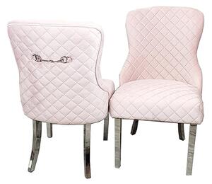 Kenneswick Quilted Back Pink Velvet Dining Chairs In Pair