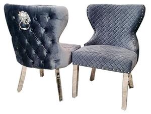 Caney Lion Knocker Dark Grey Velvet Dining Chairs In Pair