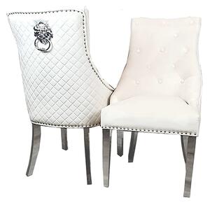 Benton Lion Knocker Cream Velvet Dining Chairs In Pair