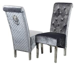 Elmira Lion Knocker Grey Shimmer Velvet Dining Chairs In Pair