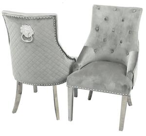 Benton Lion Knocker Light Grey Velvet Dining Chairs In Pair