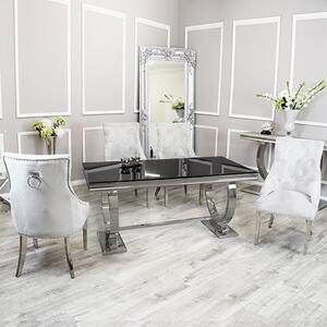 Alto Black Glass Dining Table With 8 Dessel Light Grey Chairs