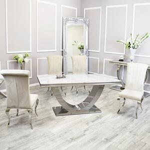 Avon White Glass Dining Table With 4 North Cream Chairs