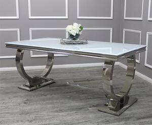 Alto Large White Glass Dining Table With Polished Base