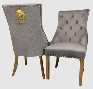 Benton Light Grey Velvet Dining Chairs With Gold Legs In Pair